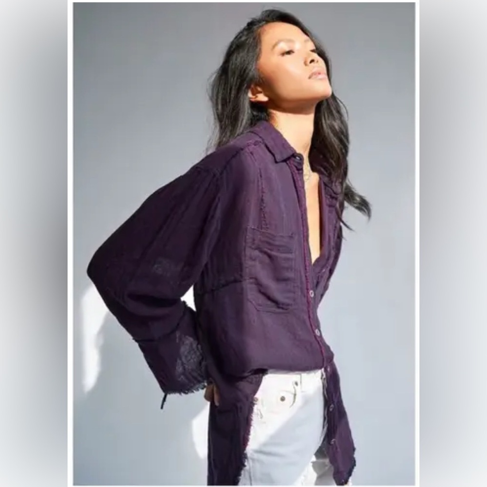 We The Free Deep Plum Button-Down Tunic